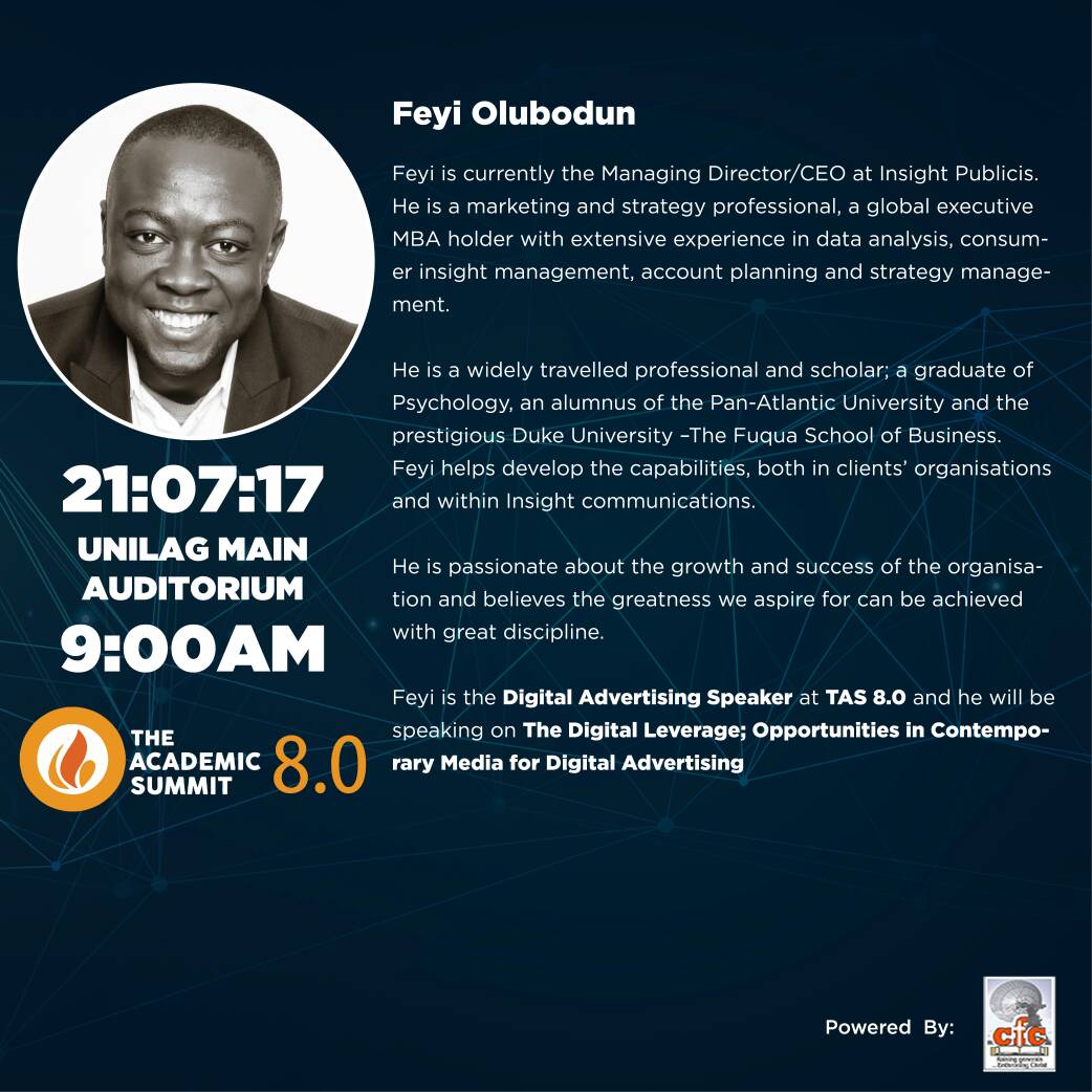 #Tas2017 : Feyi Olubodun Will Be Coming To The Academic Summit 8.0! Feyi Olubodun Will Be Coming To The Academic Summit 8.0
