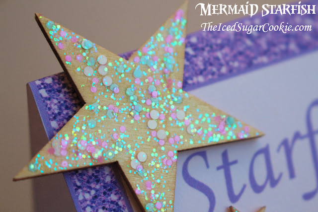 Mermaid Under The Sea Birthday Party Food Label Tent Cards and Wooden Stars -TheIcedSugarCookie.com DIYBirthdayBlog.com