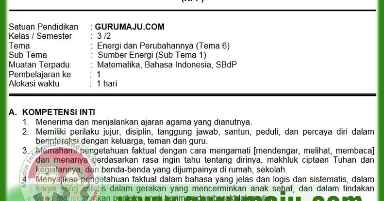Rpp Kelas 3 Tema 6 Kurikulum 2013 Revisi 2018 Guru Maju