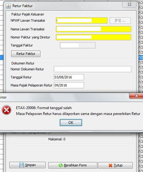 Input Retur Pajak Di E Faktur Error Etax 20006 Format