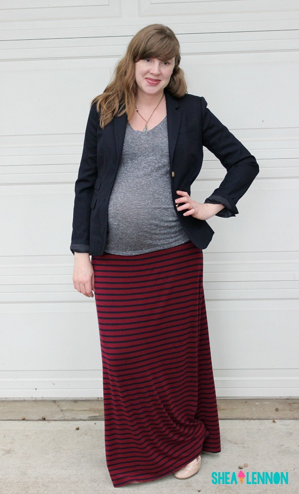 Fall outfit idea - classic blazer + tee shirt + striped maxi skirt | www.shealennon.com