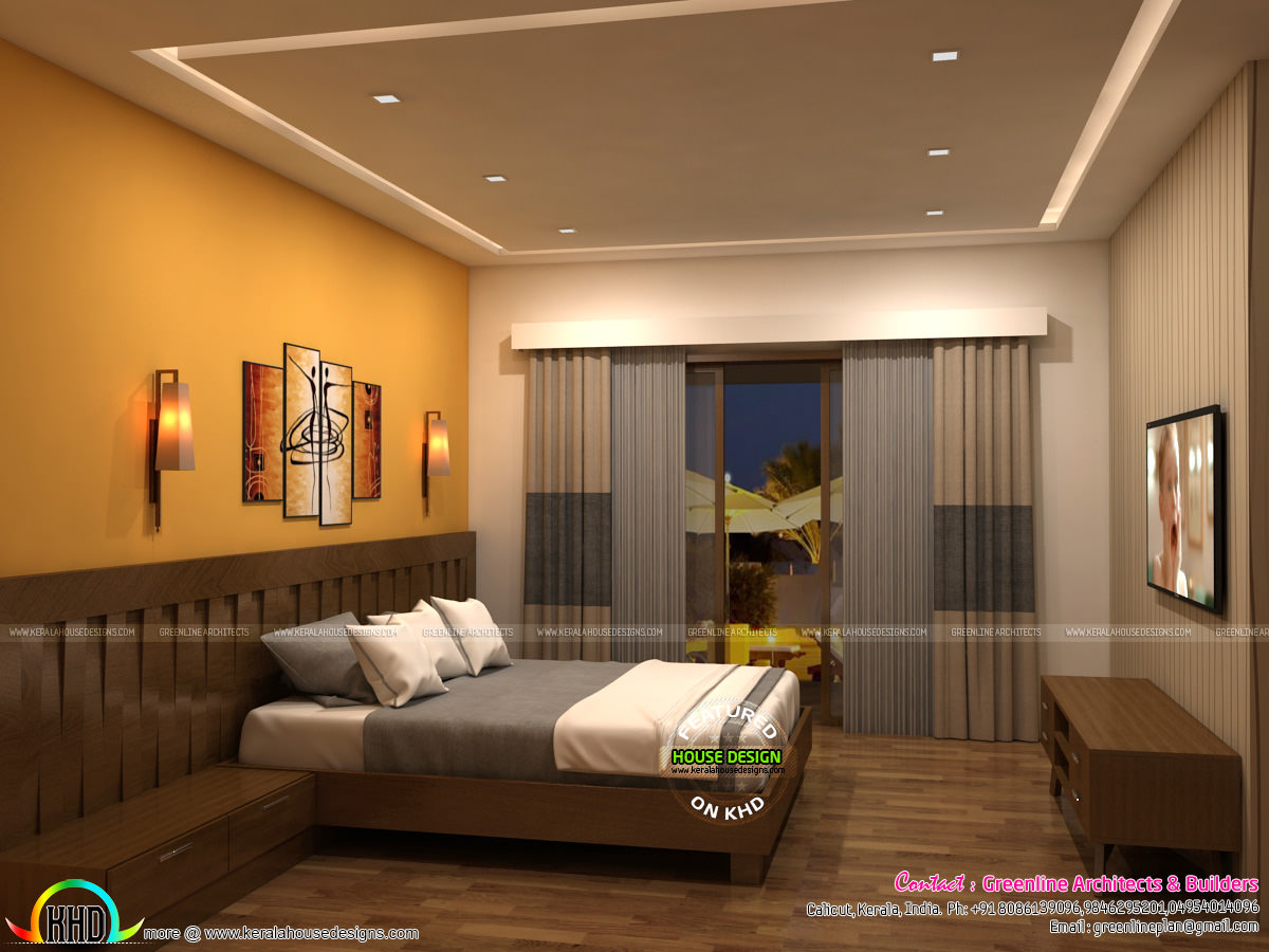 Living room and Master bedroom interior designs - Kerala home design