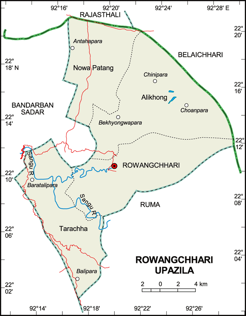 Rowangchari Upazila Map Bandarban District Bangladesh