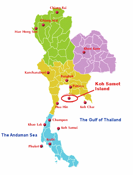 Thailand map showing the location of Koh Samet Island