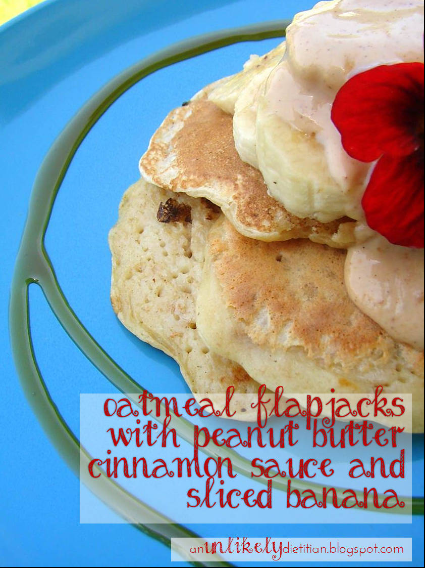 An unlikely dietitian Oat flapjacks with peanut butter cinnamon sauce