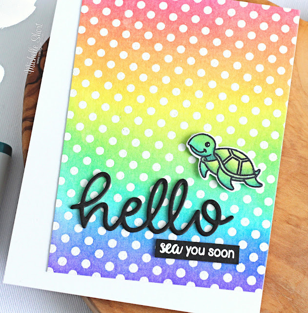 Sunny Studio Stamps: Background Basics Hello Word Die Card by Michelle Short