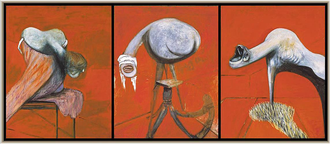 francis bacon's 1944 painting three studies for figures at the base of a crucifixion