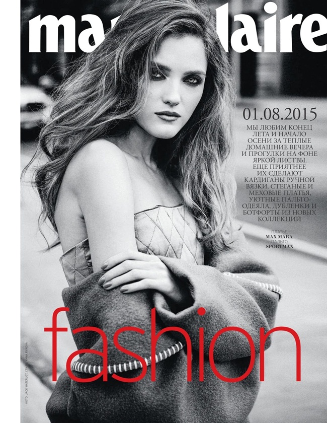 Marie Claire Russia August 2015, Vlada Roslyakova Max Mara 2015 AW Blue Silk Dress Editorials