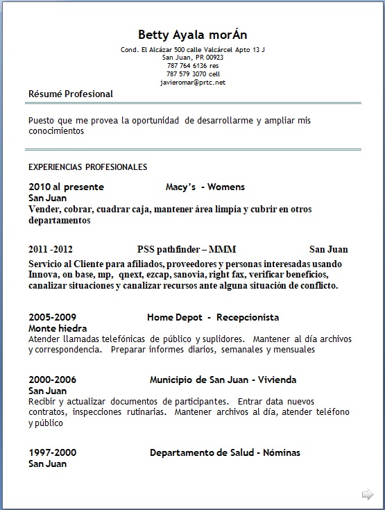 resume writing in spanish