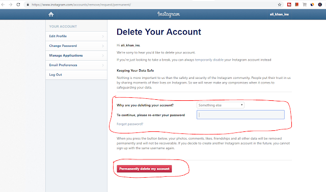 how to delete instagram account