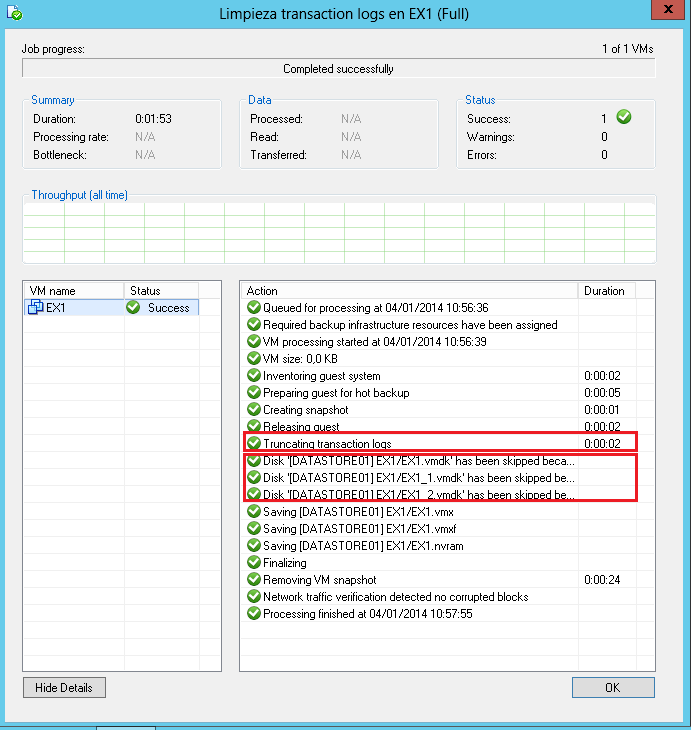 Veeam Backup: Limpieza de transaction logs de Exchange Server 2013 sin backup