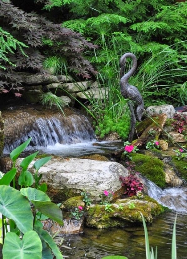 A relaxing garden and backyard waterfalls