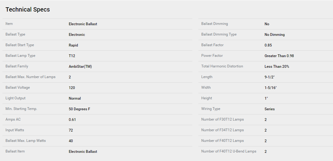 PHILIPS ADVANCE Electronic Ballast, 40 Max. Lamp Watts, 120 V, Rapid