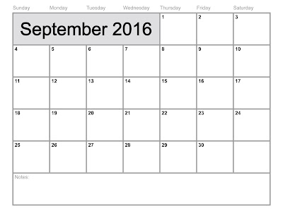 September 2016 Calendar Printable