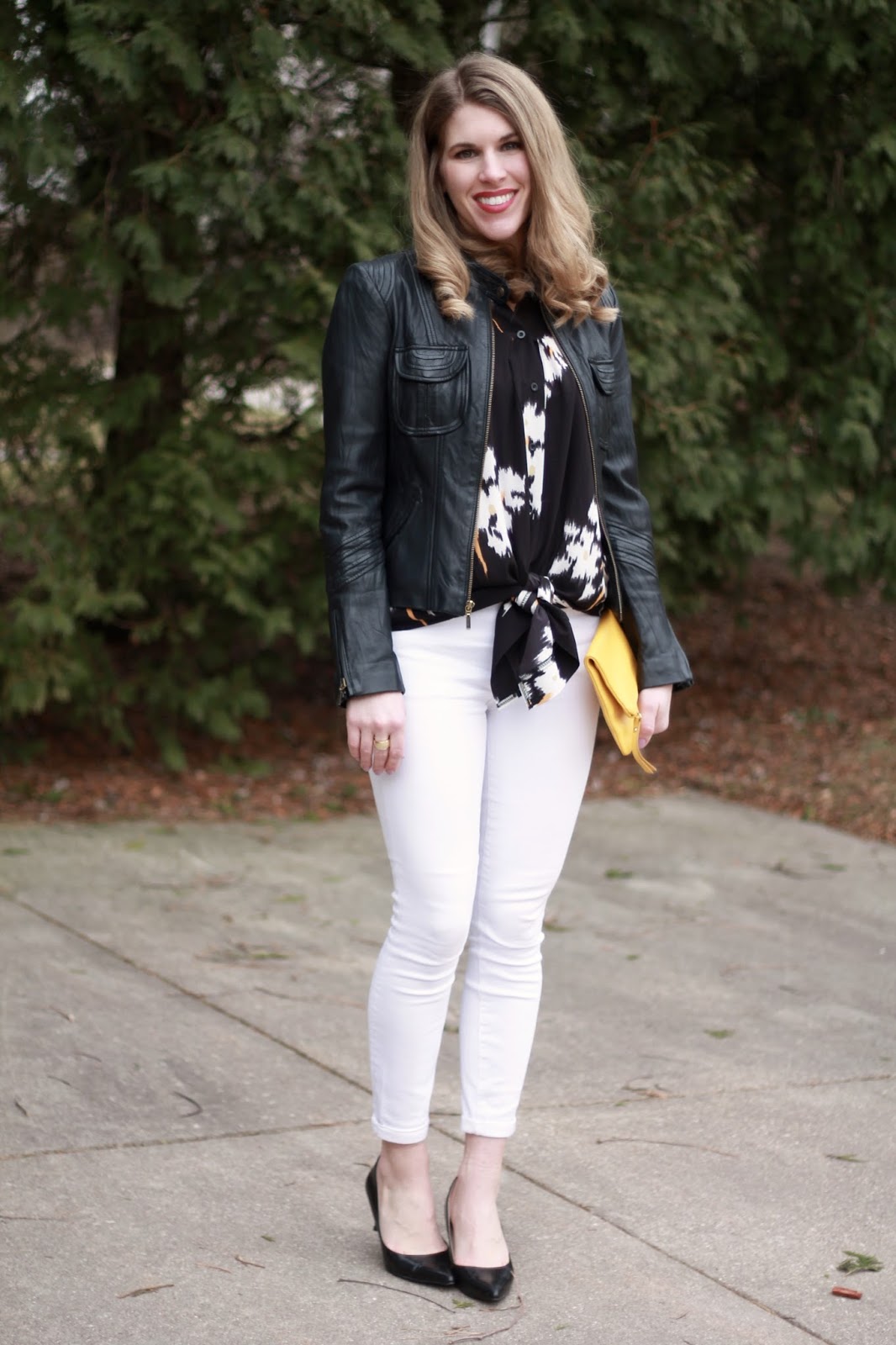 I do deClaire Black Floral Top and White Jeans