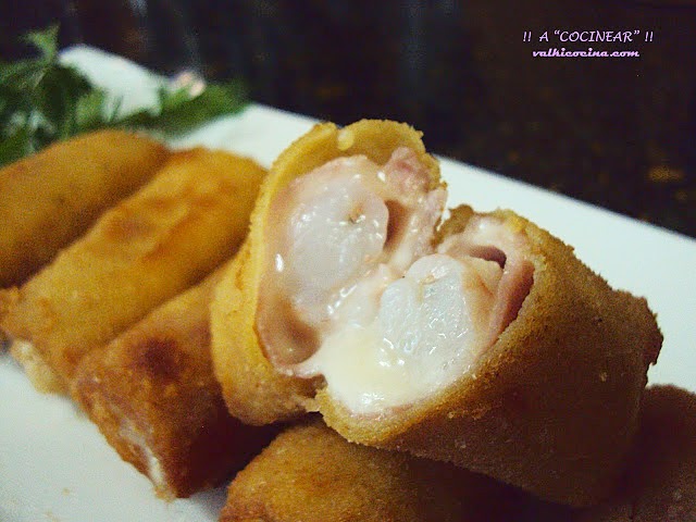 Mini flamenquines de gambas con jamón cocido y queso