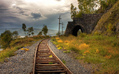 rail track and clouds widescreen hd wallpaper