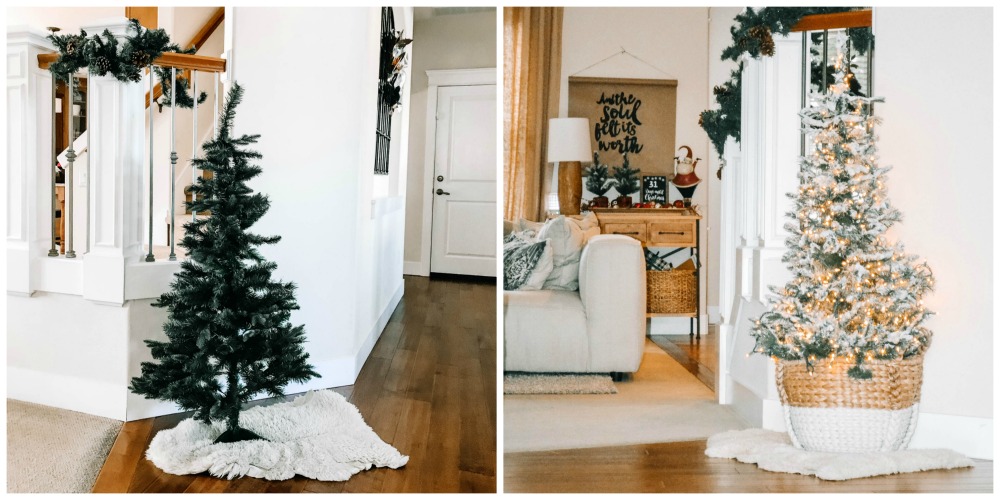 DIY Flocked Christmas Tree Using Supplies from the Dollar Store