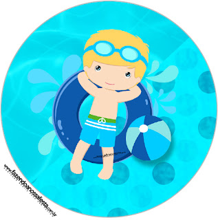 Fiesta en la Piscina para Niño Rubio: Etiquetas para Candy Bar para Imprimir Gratis. Toppers o etiquetas de Fiesta en la Piscina para Niño Rubio para imprimir gratis.