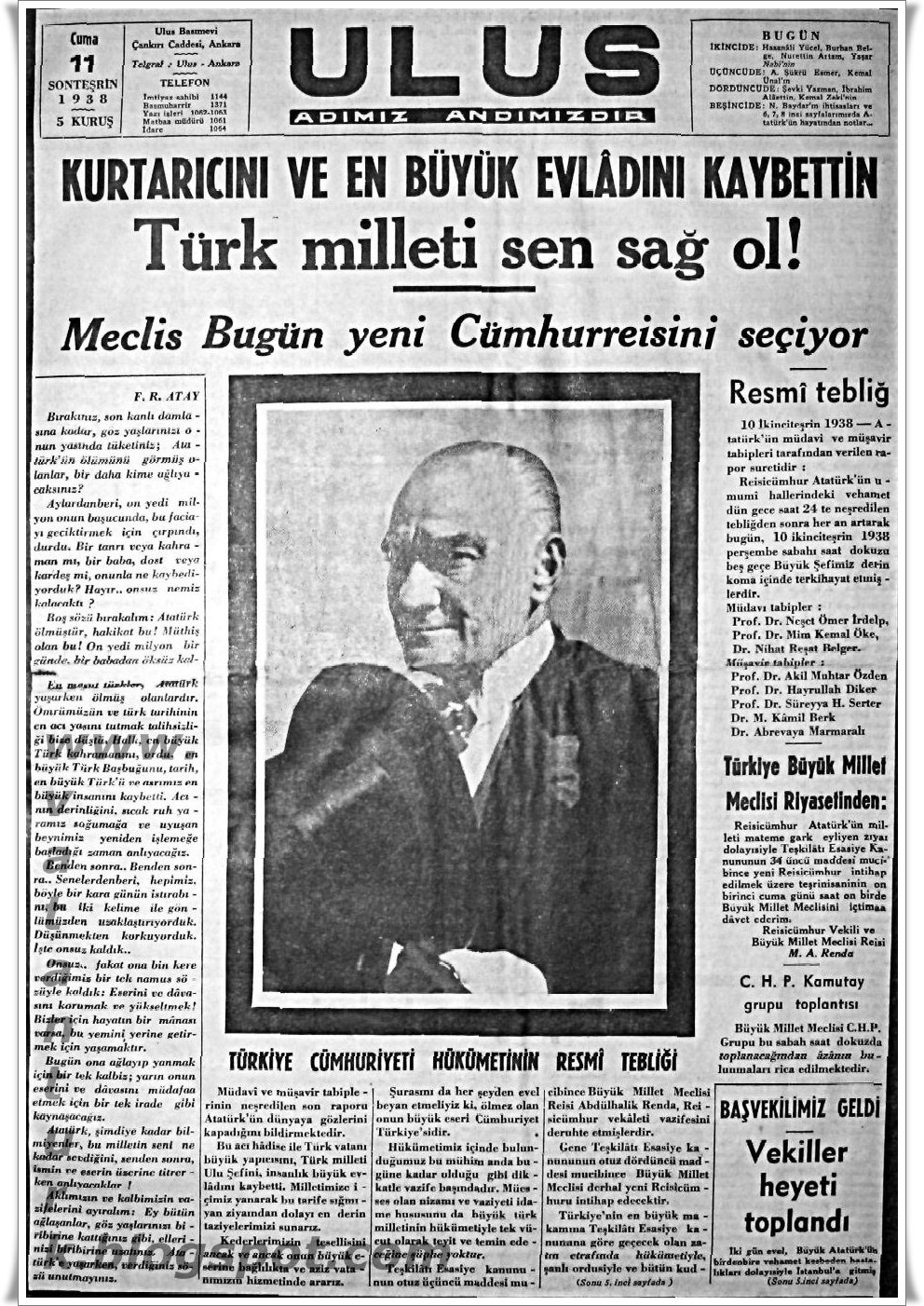 Atatürk�ün vefatı ve o zamanki gazete haberi VatanTürk ..Mustafa