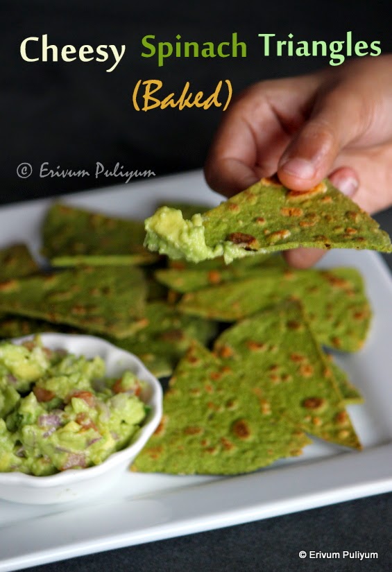 Erivum Puliyum Cheesy Spinach Triangles(Step by Step Pics) Baked