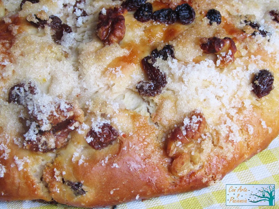 dulce,valenciano,valencia,coca,pasas,nueces,postre,meriendas,masa,casera,bizcocho,