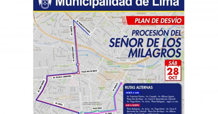 SEÑOR DE LOS MILAGROS 2017: Conoce los desvíos vehiculares para este sábado 28 por la procesión - www.nazarenas.tv SEÑOR DE LOS MILAGROS 2017: Conoce los desvíos vehiculares para este sábado 28 por la procesión - www.nazarenas.tv