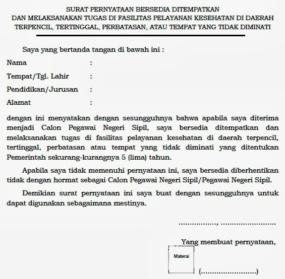 Pendidikan Contoh Surat Pernyataan Bersedia Ditempatkan Dan