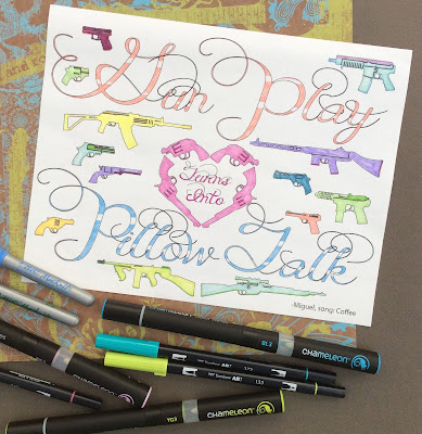 Gun Play Turns into Pillow Talk quote  adult coloring page stefanie girard