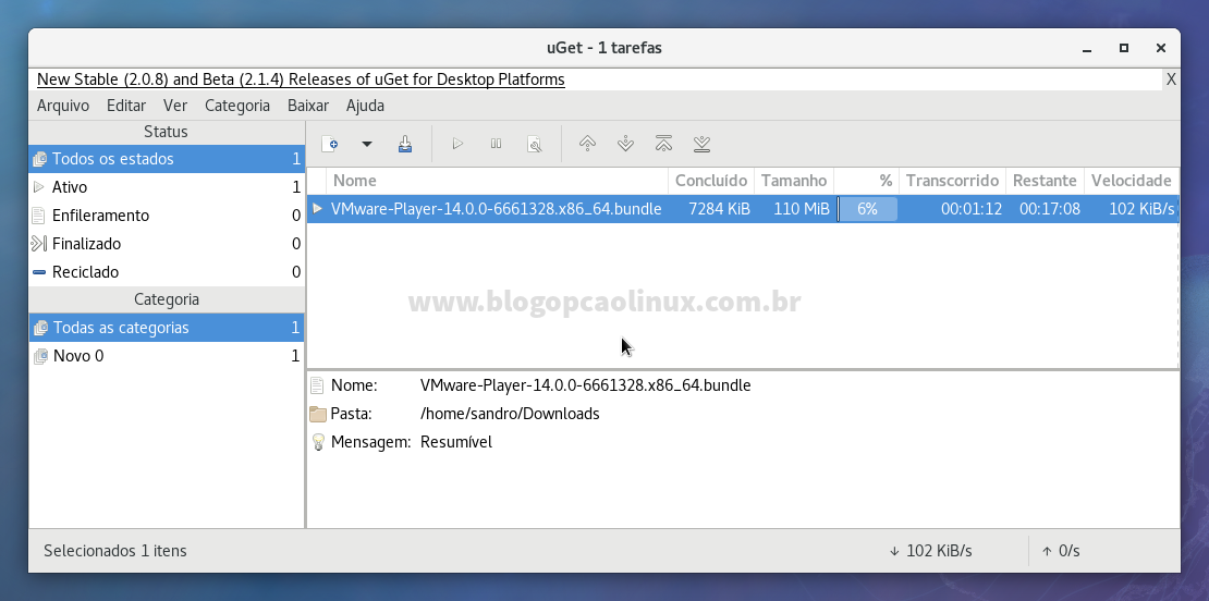 uGet Download Manager executando no Fedora 27 Workstation uGet Download Manager executando no Fedora 27 Workstation