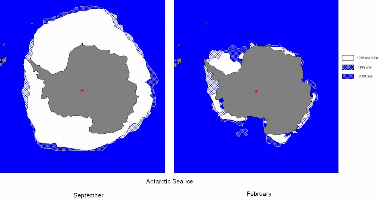 Antártica: oscilações do gelo entre setembro (inverno) e fevereiro (verão).