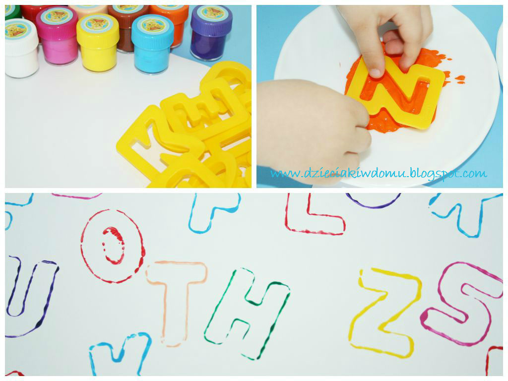litery stempelki - kreatywna zabawa dla dzieci, nauka przez zabawę