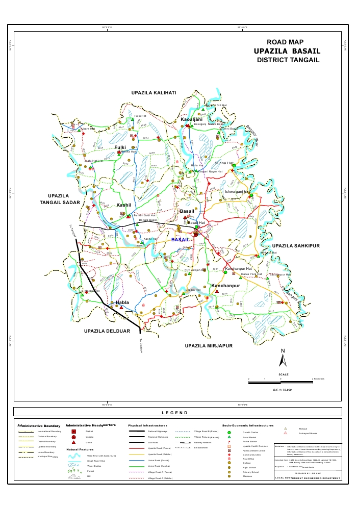 Basail Upazila Road Map Tangail District Bangladesh
