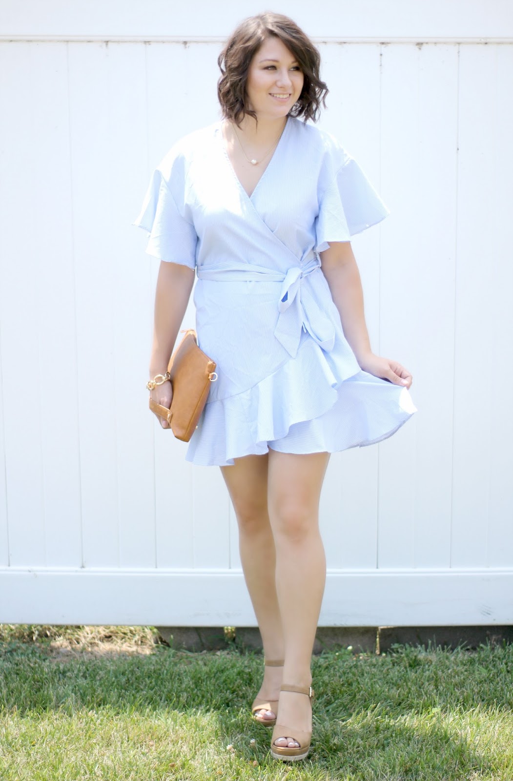 Light Blue Ruffle Wrap Dress - Like Honey