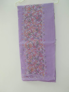 Lucknowi Chikan Purple Cotton Saree