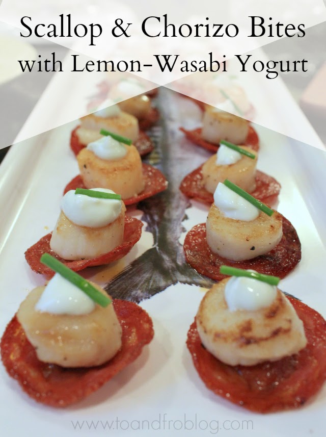 scallop and chorizo bites with lemon wasabi yogurt recipe