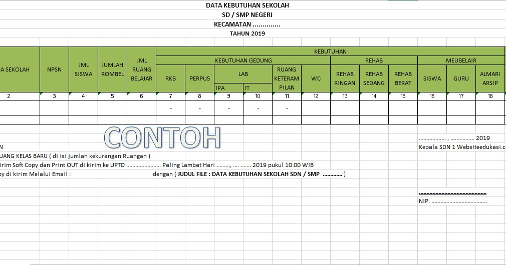 Contoh Format Data Kebutuhan Sekolah Tahun 2019 Excel