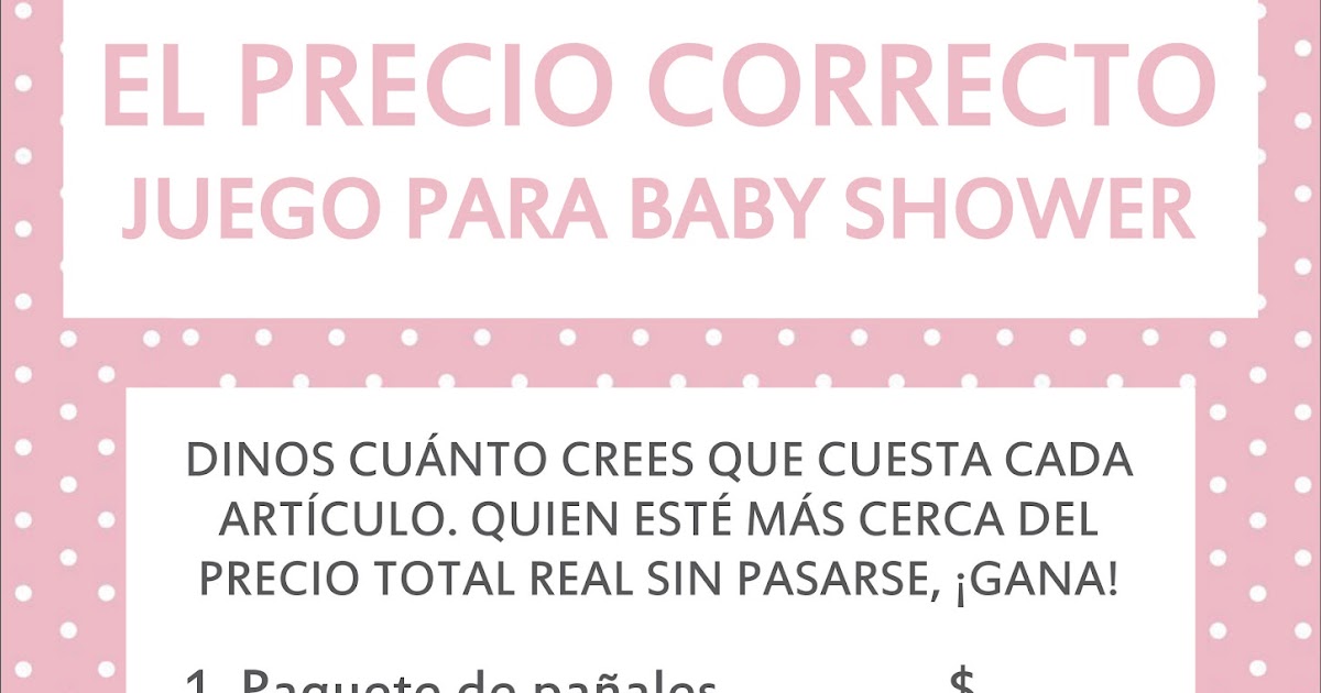 El Precio Correcto │ Juegos Para Baby Shower Para Imprimir