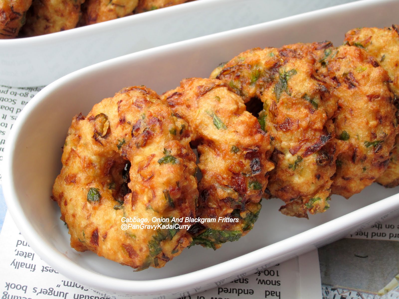 Pan Gravy Kadai Curry Cabbage, Onion And Blackgram Fritters "Doughnut