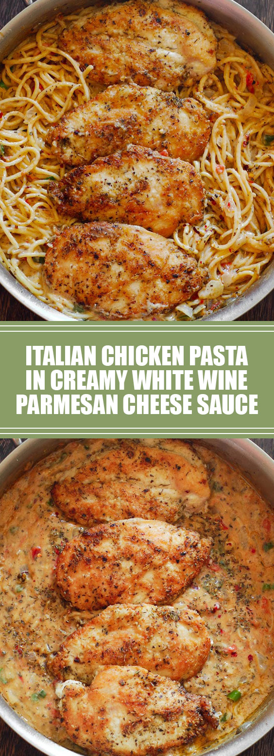 Italian Chicken Pasta in Creamy White Wine Parmesan Cheese Sauce