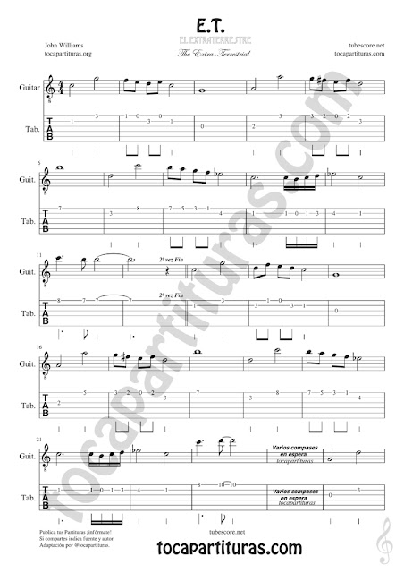  Guitarra Tablatura y Partitura de ET Punteo Tablature Sheet Music for Violin Tabs Music Scores