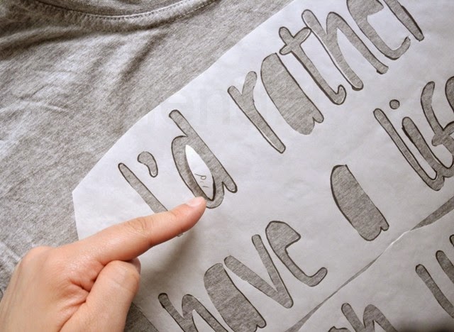 لصق ورق الثلاجة فوق T-shirt مع لصق الاجزاء الصغيرة الخاصة بالحروف