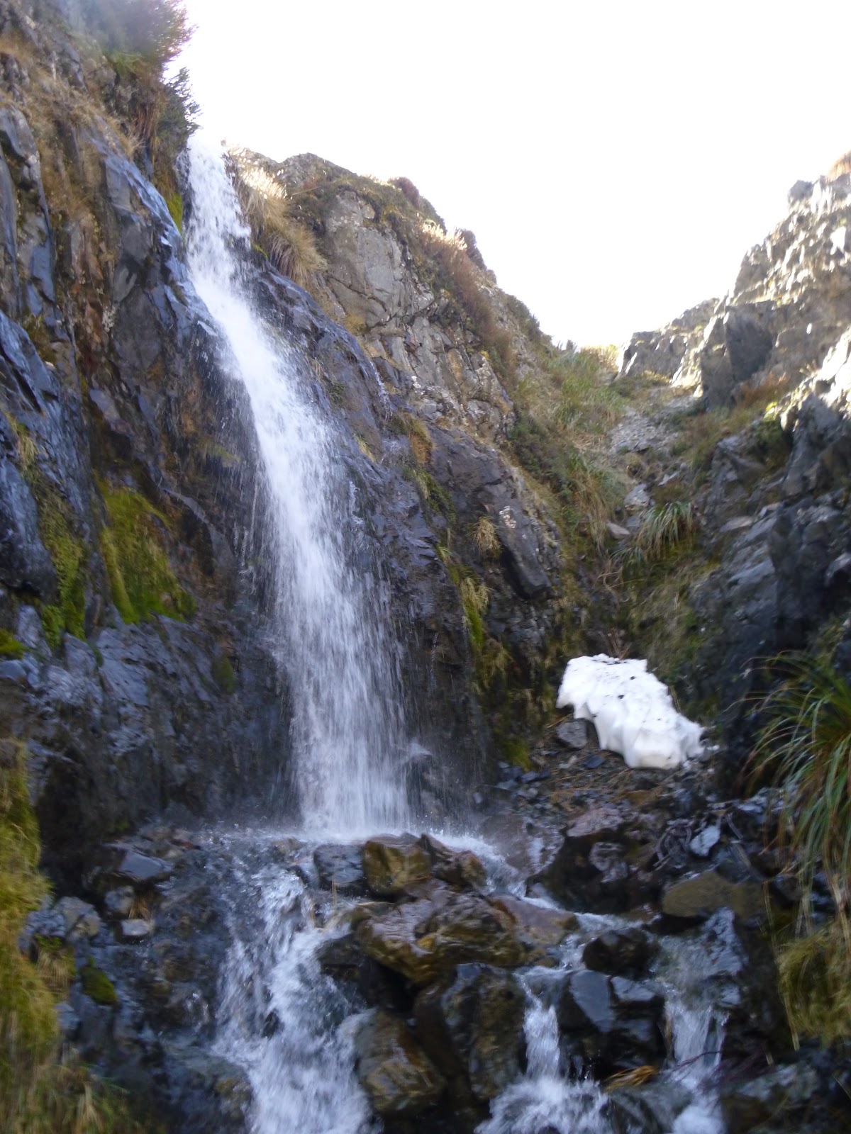 then i got a little bit bluffed out by the waterfall and had to traverse around and down climb a wet vegetated corner in ski boots with skis on the pack then i got a little bit bluffed out by the waterfall and had to traverse around and down climb a wet vegetated corner in ski boots with skis on the pack