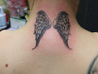 Small Angel Wings Tattoo On Neck