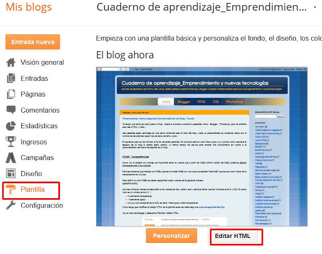 Editar HTML plantilla blog_Blogger Editar HTML plantilla blog