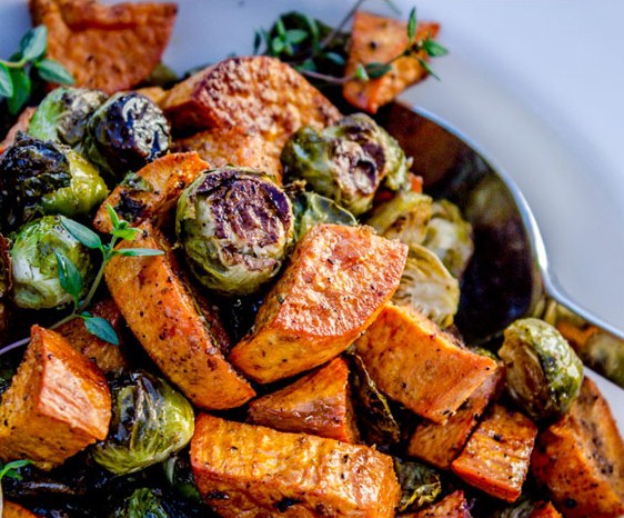 Roasted Sweet Potatoes and Brussels Sprouts Roasted Sweet Potatoes and Brussels Sprouts