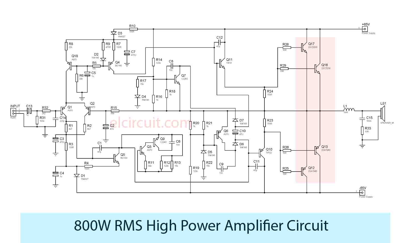 800W High Power Amplifier Circuit - Electronic Circuit