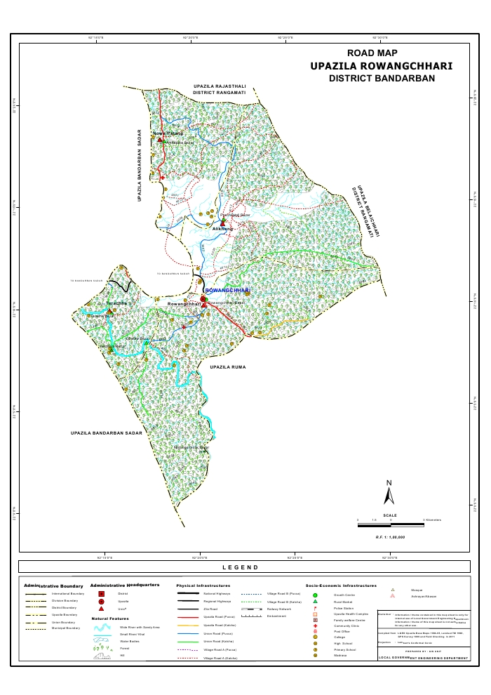 Rowangchari Upazila Road Map Bandarban District Bangladesh