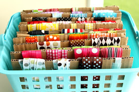 Organize ribbon with cardboard :: OrganizingMadeFun.com