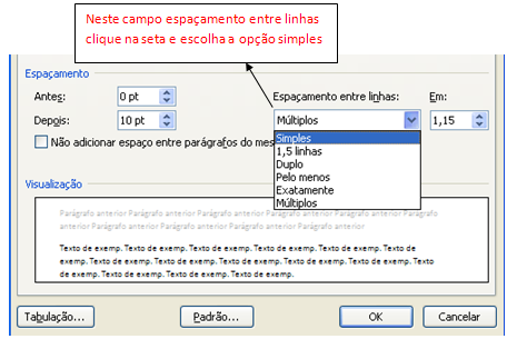 Espaçamento simples entre linhas no word 2007 | Dicas de informática ...